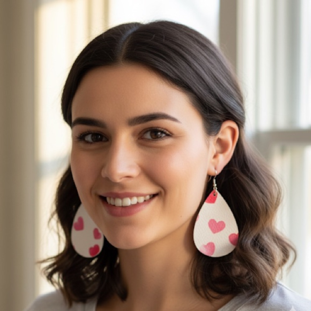 Valentines Hearts Faux Leather Earrings